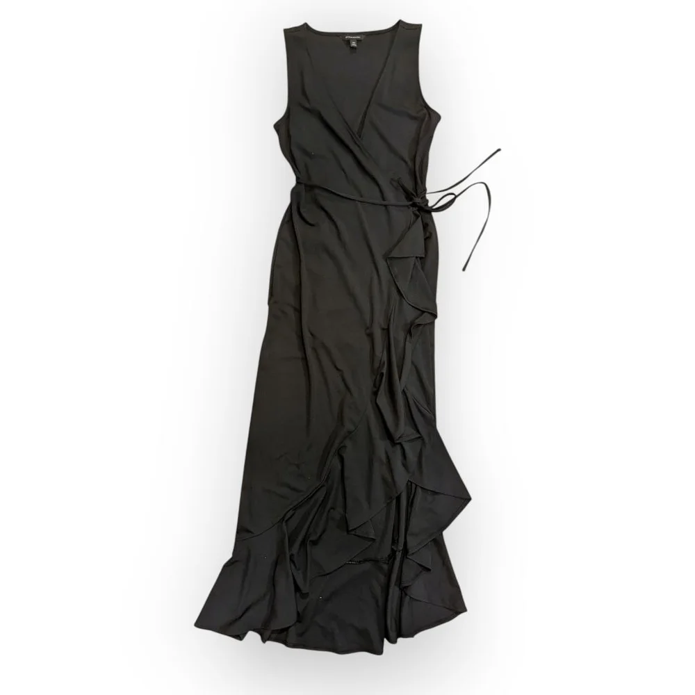 Banana Republic Black Ruffle Wrap Sleeveless Maxi Dress XS - Picture 2 of 5